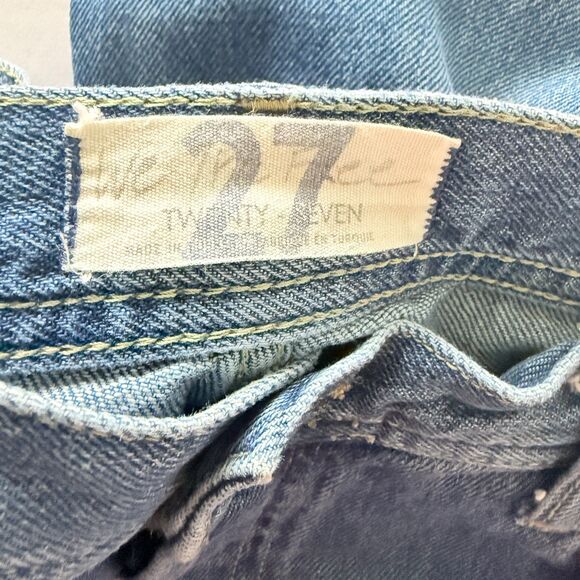 Free People Maggie Straight Jeans High Rise Rigid Denim Frayed Hem Button Fly 27 - Picture 4 of 8